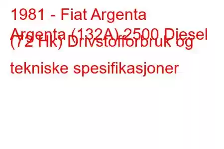 1981 - Fiat Argenta
Argenta (132A) 2500 Diesel (72 Hk) Drivstofforbruk og tekniske spesifikasjoner