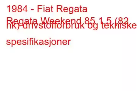 1984 - Fiat Regata
Regata Weekend 85 1,5 (82 hk) drivstofforbruk og tekniske spesifikasjoner