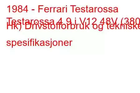 1984 - Ferrari Testarossa
Testarossa 4.9 i V12 48V (380 Hk) Drivstofforbruk og tekniske spesifikasjoner