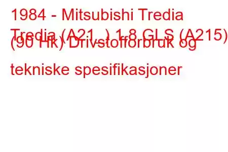 1984 - Mitsubishi Tredia
Tredia (A21_) 1,8 GLS (A215) (90 Hk) Drivstofforbruk og tekniske spesifikasjoner