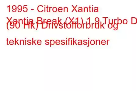 1995 - Citroen Xantia
Xantia Break (X1) 1.9 Turbo D (90 Hk) Drivstofforbruk og tekniske spesifikasjoner