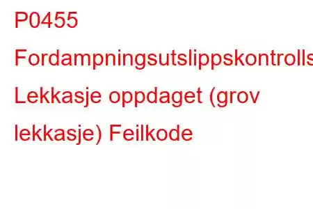 P0455 Fordampningsutslippskontrollsystem Lekkasje oppdaget (grov lekkasje) Feilkode