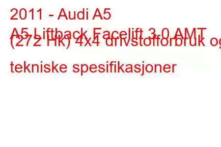 2011 - Audi A5
A5 Liftback Facelift 3.0 AMT (272 Hk) 4x4 drivstofforbruk og tekniske spesifikasjoner