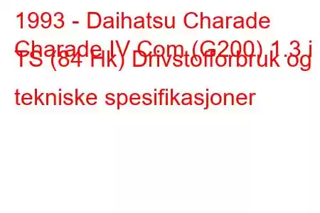 1993 - Daihatsu Charade
Charade IV Com (G200) 1.3 i TS (84 Hk) Drivstofforbruk og tekniske spesifikasjoner