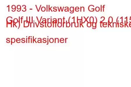 1993 - Volkswagen Golf
Golf III Variant (1HX0) 2.0 (115 Hk) Drivstofforbruk og tekniske spesifikasjoner