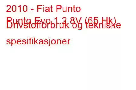 2010 - Fiat Punto
Punto Evo 1.2 8V (65 Hk) Drivstofforbruk og tekniske spesifikasjoner