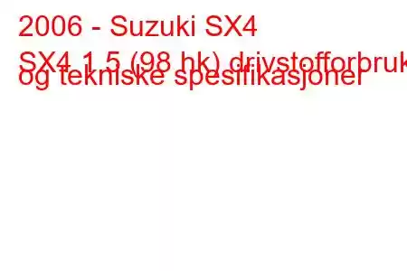 2006 - Suzuki SX4
SX4 1,5 (98 hk) drivstofforbruk og tekniske spesifikasjoner