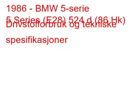 1986 - BMW 5-serie
5 Series (E28) 524 d (86 Hk) Drivstofforbruk og tekniske spesifikasjoner