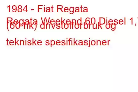 1984 - Fiat Regata
Regata Weekend 60 Diesel 1,7 (60 hk) drivstofforbruk og tekniske spesifikasjoner