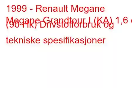 1999 - Renault Megane
Megane Grandtour I (KA) 1,6 e (90 Hk) Drivstofforbruk og tekniske spesifikasjoner