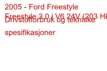 2005 - Ford Freestyle
Freestyle 3.0 i V6 24V (203 Hk) Drivstofforbruk og tekniske spesifikasjoner