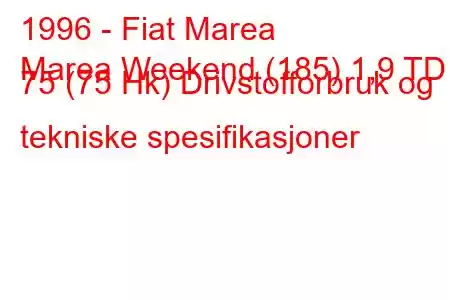 1996 - Fiat Marea
Marea Weekend (185) 1,9 TD 75 (75 Hk) Drivstofforbruk og tekniske spesifikasjoner