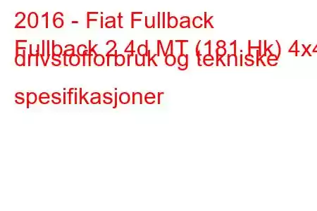 2016 - Fiat Fullback
Fullback 2.4d MT (181 Hk) 4x4 drivstofforbruk og tekniske spesifikasjoner