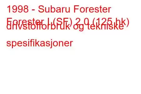 1998 - Subaru Forester
Forester I (SF) 2.0 (125 hk) drivstofforbruk og tekniske spesifikasjoner