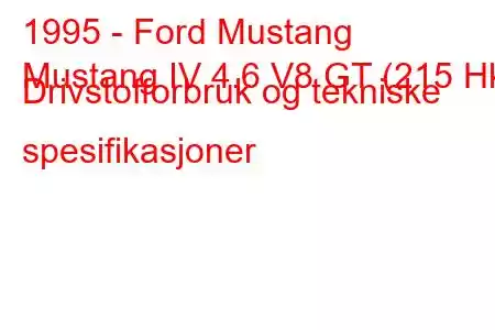 1995 - Ford Mustang
Mustang IV 4.6 V8 GT (215 Hk) Drivstofforbruk og tekniske spesifikasjoner