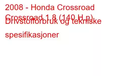 2008 - Honda Crossroad
Crossroad 1.8 (140 H.p) Drivstofforbruk og tekniske spesifikasjoner