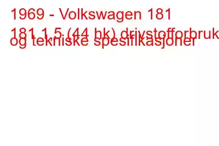 1969 - Volkswagen 181
181 1,5 (44 hk) drivstofforbruk og tekniske spesifikasjoner