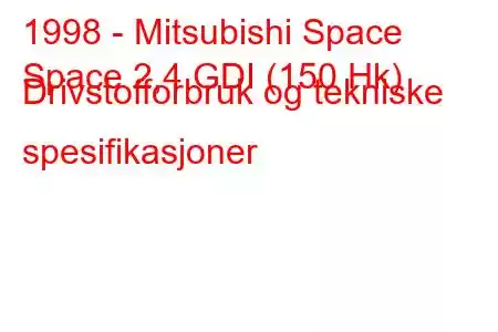 1998 - Mitsubishi Space
Space 2,4 GDI (150 Hk) Drivstofforbruk og tekniske spesifikasjoner