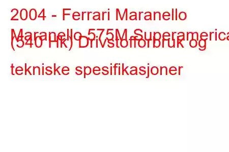 2004 - Ferrari Maranello
Maranello 575M Superamerica (540 Hk) Drivstofforbruk og tekniske spesifikasjoner