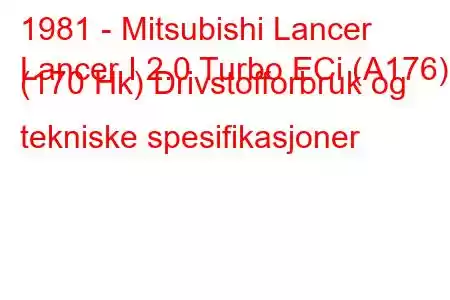 1981 - Mitsubishi Lancer
Lancer I 2.0 Turbo ECi (A176) (170 Hk) Drivstofforbruk og tekniske spesifikasjoner