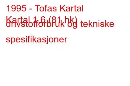 1995 - Tofas Kartal
Kartal 1,6 (81 hk) drivstofforbruk og tekniske spesifikasjoner