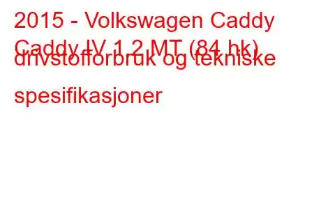 2015 - Volkswagen Caddy
Caddy IV 1.2 MT (84 hk) drivstofforbruk og tekniske spesifikasjoner