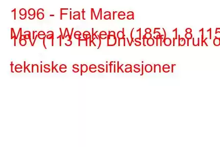 1996 - Fiat Marea
Marea Weekend (185) 1,8 115 16V (113 Hk) Drivstofforbruk og tekniske spesifikasjoner