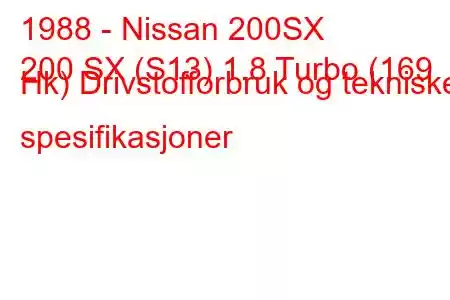 1988 - Nissan 200SX
200 SX (S13) 1.8 Turbo (169 Hk) Drivstofforbruk og tekniske spesifikasjoner