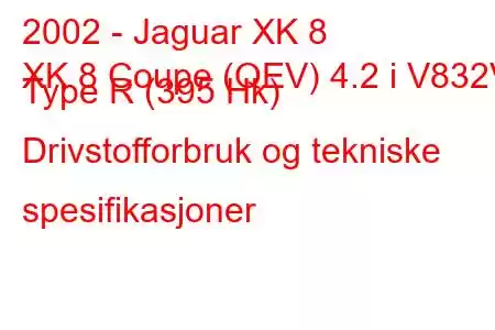 2002 - Jaguar XK 8
XK 8 Coupe (QEV) 4.2 i V832V Type R (395 Hk) Drivstofforbruk og tekniske spesifikasjoner