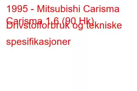 1995 - Mitsubishi Carisma
Carisma 1.6 (90 Hk) Drivstofforbruk og tekniske spesifikasjoner