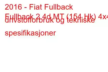 2016 - Fiat Fullback
Fullback 2.4d MT (154 Hk) 4x4 drivstofforbruk og tekniske spesifikasjoner