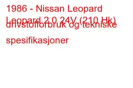 1986 - Nissan Leopard
Leopard 2.0 24V (210 Hk) drivstofforbruk og tekniske spesifikasjoner