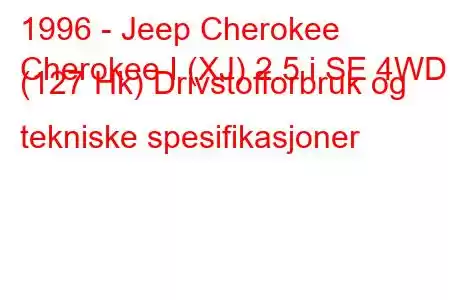 1996 - Jeep Cherokee
Cherokee I (XJ) 2.5 i SE 4WD (127 Hk) Drivstofforbruk og tekniske spesifikasjoner