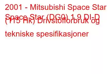 2001 - Mitsubishi Space Star
Space Star (DG0) 1.9 DI-D (115 Hk) Drivstofforbruk og tekniske spesifikasjoner