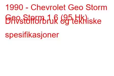 1990 - Chevrolet Geo Storm
Geo Storm 1.6 (95 Hk) Drivstofforbruk og tekniske spesifikasjoner