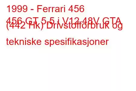 1999 - Ferrari 456
456 GT 5.5 i V12 48V GTA (442 Hk) Drivstofforbruk og tekniske spesifikasjoner