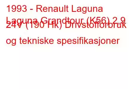 1993 - Renault Laguna
Laguna Grandtour (K56) 2,9 24V (190 Hk) Drivstofforbruk og tekniske spesifikasjoner