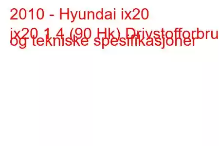 2010 - Hyundai ix20
ix20 1.4 (90 Hk) Drivstofforbruk og tekniske spesifikasjoner