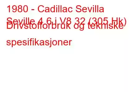 1980 - Cadillac Sevilla
Seville 4.6 i V8 32 (305 Hk) Drivstofforbruk og tekniske spesifikasjoner