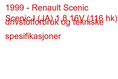 1999 - Renault Scenic
Scenic I (JA) 1,8 16V (116 hk) drivstofforbruk og tekniske spesifikasjoner