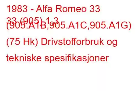 1983 - Alfa Romeo 33
33 (905) 1,3 (905.A1B,905.A1C,905.A1G) (75 Hk) Drivstofforbruk og tekniske spesifikasjoner