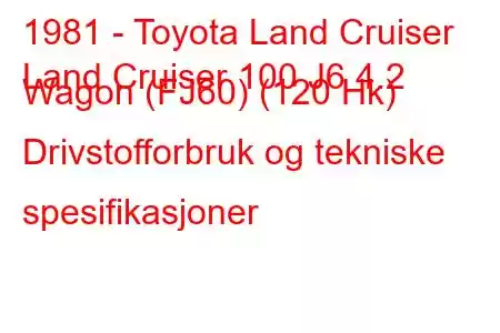 1981 - Toyota Land Cruiser
Land Cruiser 100 J6 4.2 Wagon (FJ60) (120 Hk) Drivstofforbruk og tekniske spesifikasjoner