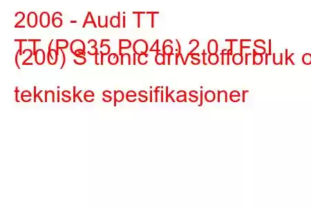 2006 - Audi TT
TT (PQ35,PQ46) 2.0 TFSI (200) S tronic drivstofforbruk og tekniske spesifikasjoner