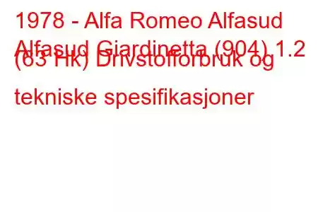 1978 - Alfa Romeo Alfasud
Alfasud Giardinetta (904) 1.2 (63 Hk) Drivstofforbruk og tekniske spesifikasjoner