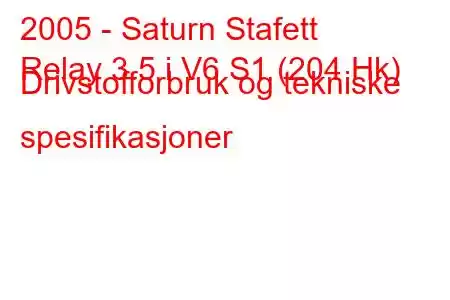 2005 - Saturn Stafett
Relay 3.5 i V6 S1 (204 Hk) Drivstofforbruk og tekniske spesifikasjoner