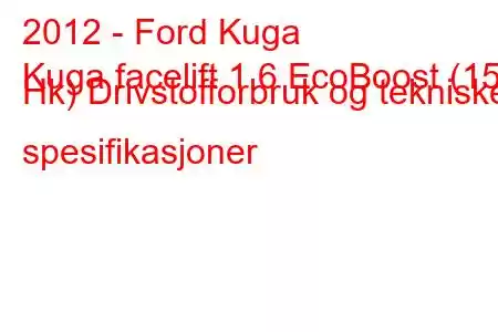 2012 - Ford Kuga
Kuga facelift 1.6 EcoBoost (150 Hk) Drivstofforbruk og tekniske spesifikasjoner