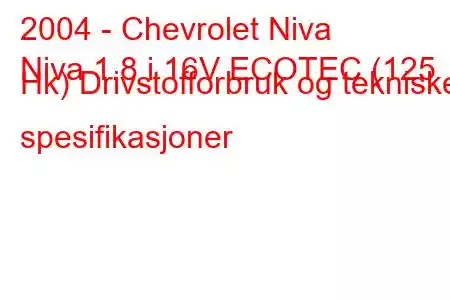 2004 - Chevrolet Niva
Niva 1.8 i 16V ECOTEC (125 Hk) Drivstofforbruk og tekniske spesifikasjoner