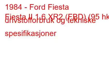 1984 - Ford Fiesta
Fiesta II 1.6 XR2 (FBD) (95 hk) drivstofforbruk og tekniske spesifikasjoner