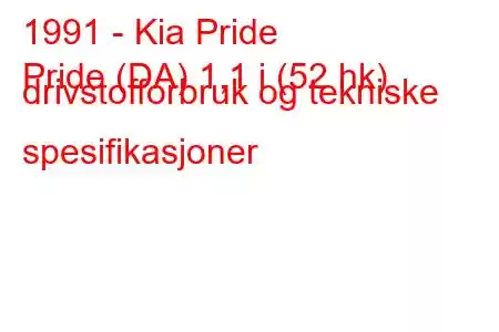 1991 - Kia Pride
Pride (DA) 1,1 i (52 hk) drivstofforbruk og tekniske spesifikasjoner