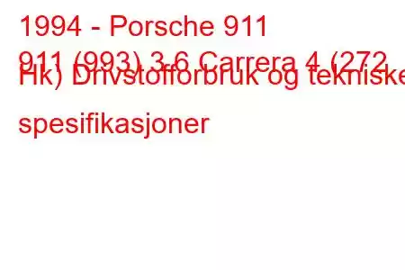 1994 - Porsche 911
911 (993) 3.6 Carrera 4 (272 Hk) Drivstofforbruk og tekniske spesifikasjoner